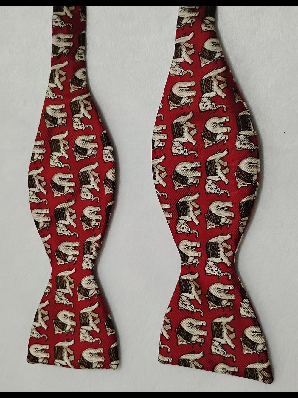 Tie Rack Vintage 100% Silk Elephant Pattern Self Tie Bow Tie